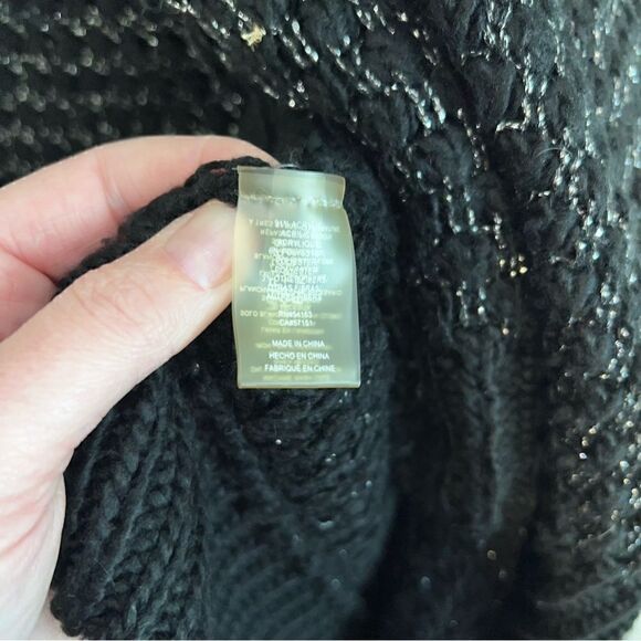 Calvin Klein Womens Chunky Knit Tinsel Turtle Neck Sweater Poncho Black One Size - Picture 11 of 12